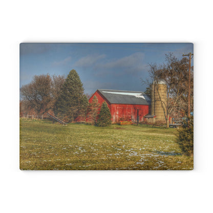 U R There Photography Columbiaville Road Red I Rustic Farmhouse Tempered-Glass Cutting Board