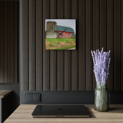 U R There Photography Plumb Creek Road Red I Rustic Farmhouse Acrylic Analog Wall Clock