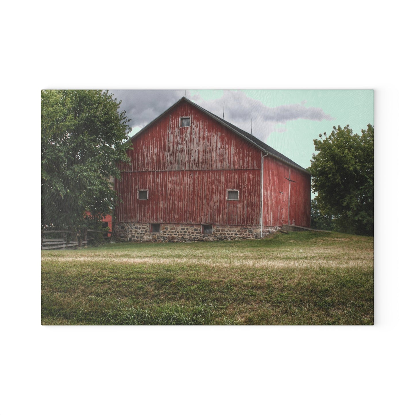 U R There Photography Five Lakes Red II Rustic Farmhouse Tempered-Glass Cutting Board