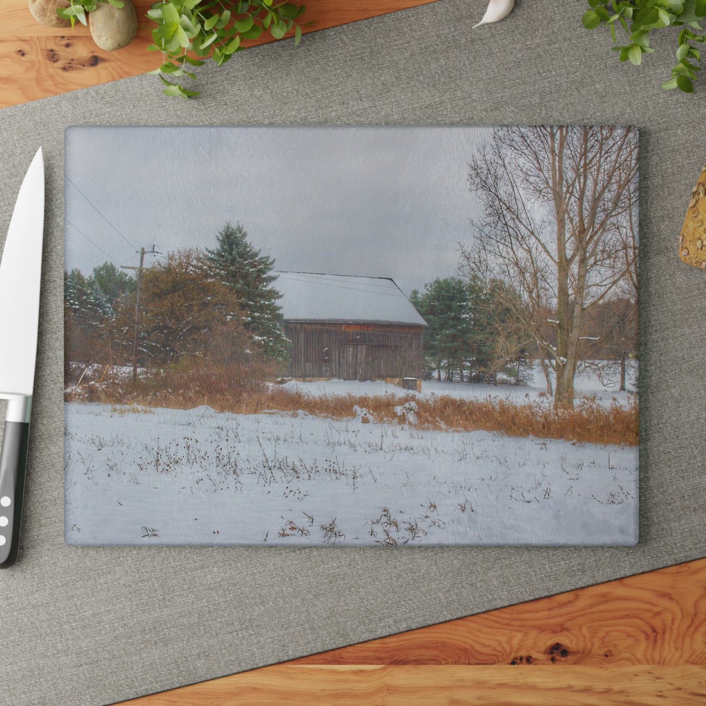 U R There Photography Hosner Road Grey in Winter Rustic Farmhouse Tempered-Glass Cutting Board