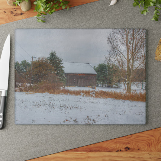 U R There Photography Hosner Road Grey in Winter Rustic Farmhouse Tempered-Glass Cutting Board