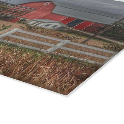 U R There Photography Barnes Road Red in Fall Rustic Farmhouse Tempered-Glass Cutting Board