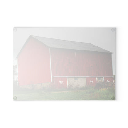 U R There Photography Brown Road Horse Barn II Rustic Farmhouse Tempered-Glass Cutting Board