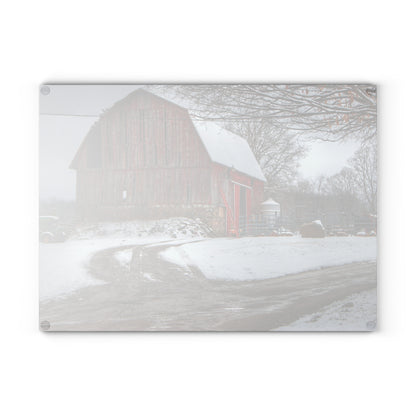 U R There Photography Marathon Road Red in Winter Rustic Farmhouse Tempered-Glass Cutting Board