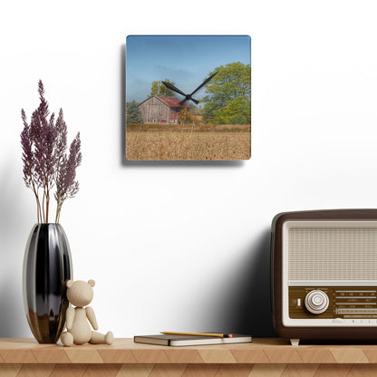 U R There Photography Brown City Wellman Line Road Little Red Rustic Farmhouse Acrylic Analog Wall Clock