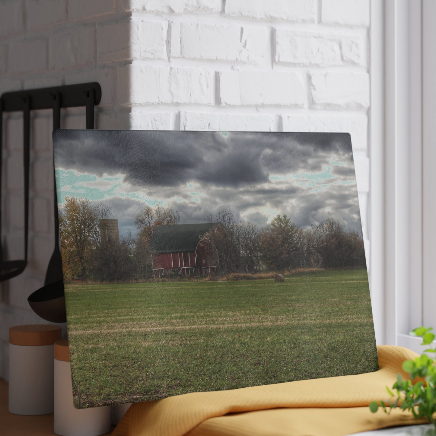 U R There Photography Booth Road Hidden Red II Rustic Farmhouse Tempered-Glass Cutting Board