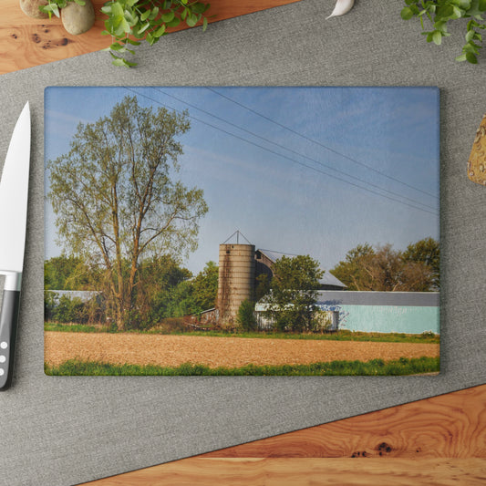 U R There Photography Deckerville Road Hidden Grey Rustic Farmhouse Tempered-Glass Cutting Board