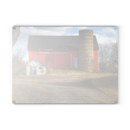 U R There Photography Mayville Road Red and Silo Rustic Farmhouse Tempered-Glass Cutting Board