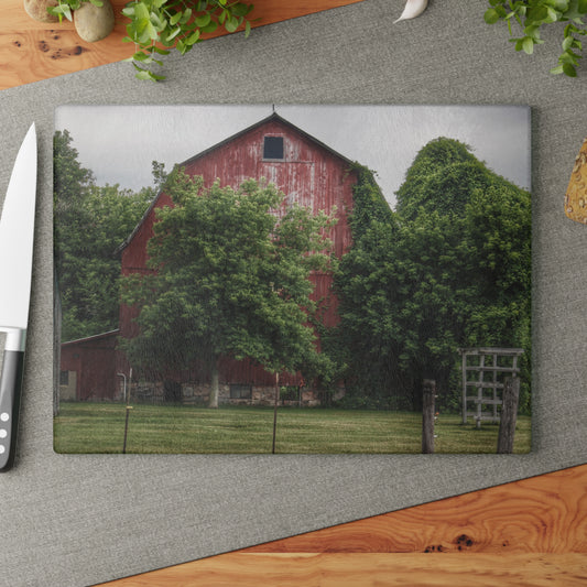 U R There Photography Otter Lake Road Hidden Red Rustic Farmhouse Tempered-Glass Cutting Board