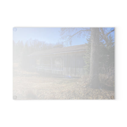 U R There Photography Covered Bridge of Campground Road I Rustic Farmhouse Tempered-Glass Cutting Board