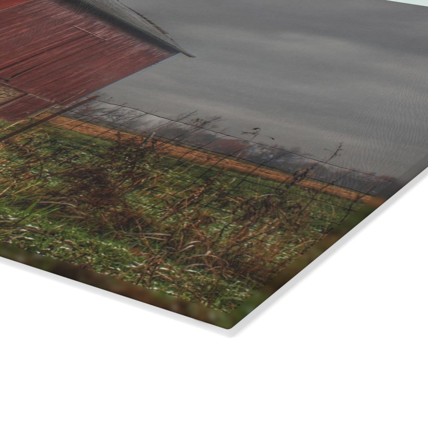 U R There Photography Bowers Road Red III Rustic Farmhouse Tempered-Glass Cutting Board
