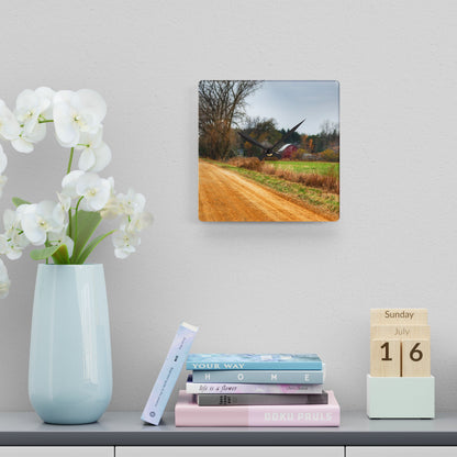 U R There Photography Stone Road Red Rustic Farmhouse Acrylic Analog Wall Clock