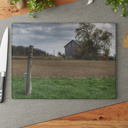 U R There Photography Cedar Creek Road Grey Rustic Farmhouse Tempered-Glass Cutting Board