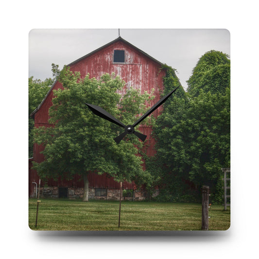 Otter Lake Road Hidden Red Rustic Farmhouse Acrylic Analog Wall Clock 10.75'' × 10.75'' (Square)