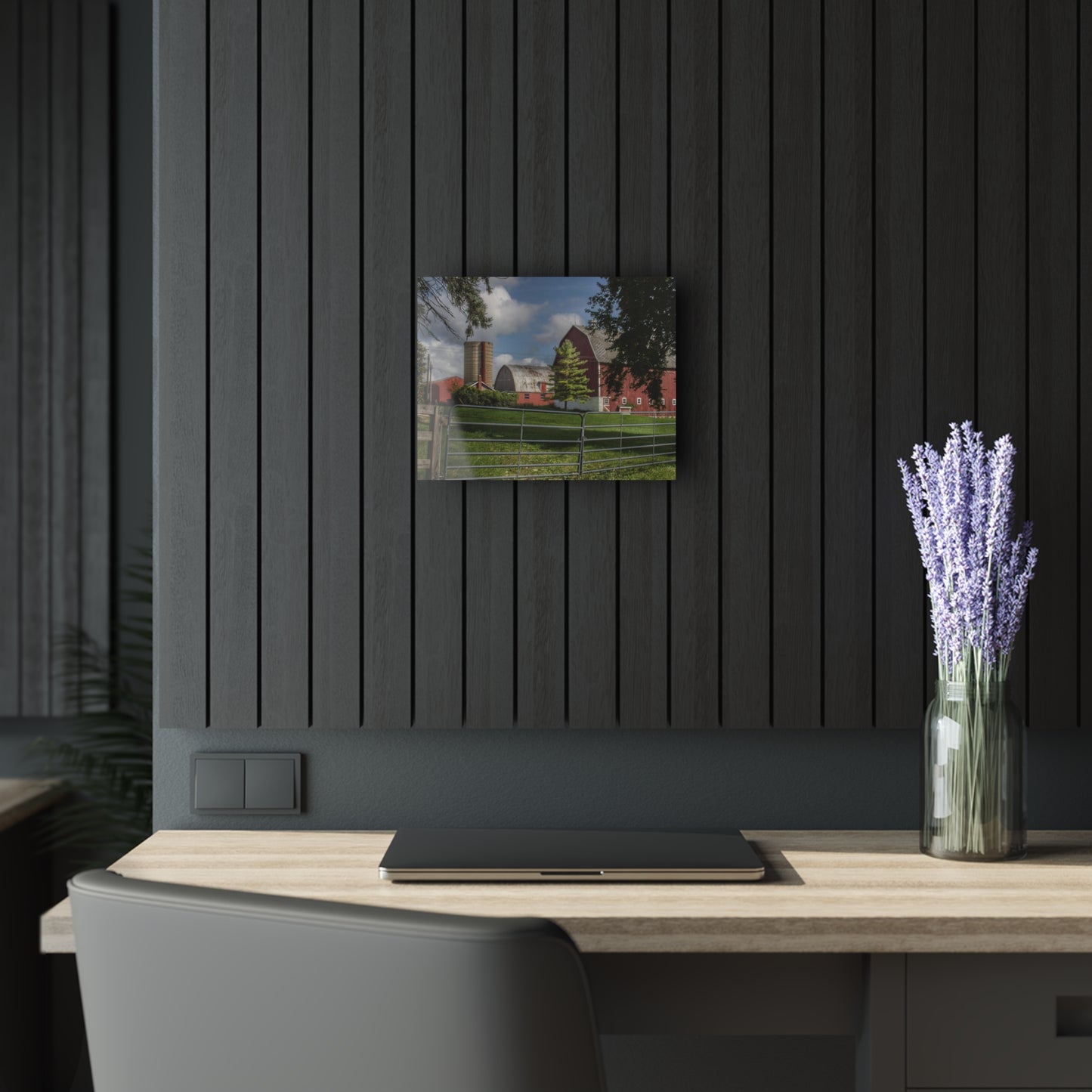 U R There Photography Hough Road Reds and Silo I Rustic Farmhouse Acrylic Wall Print