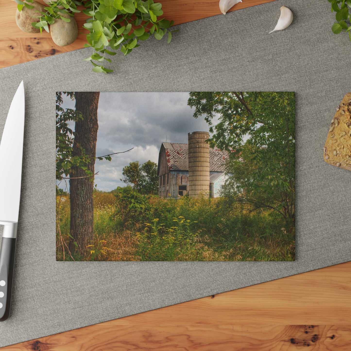 U R There Photography Hill Road Roadside Grey III Rustic Farmhouse Tempered-Glass Cutting Board
