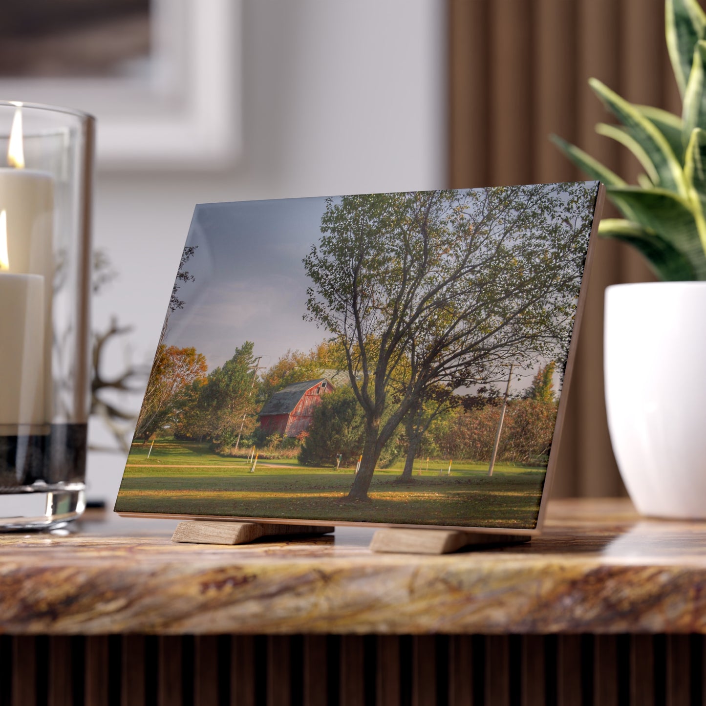 U R There Photography Belle River Red II Rustic Farmhouse Decorative Ceramic Tile