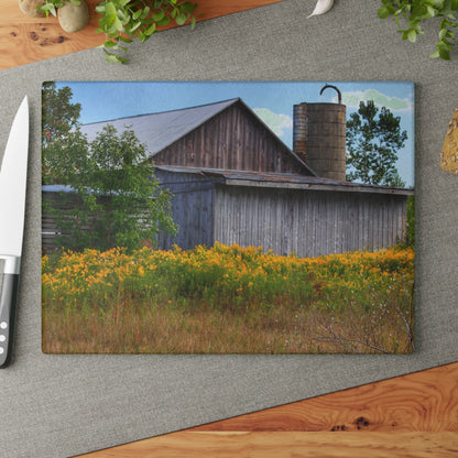 U R There Photography Church Road Grey II Rustic Farmhouse Tempered-Glass Cutting Board
