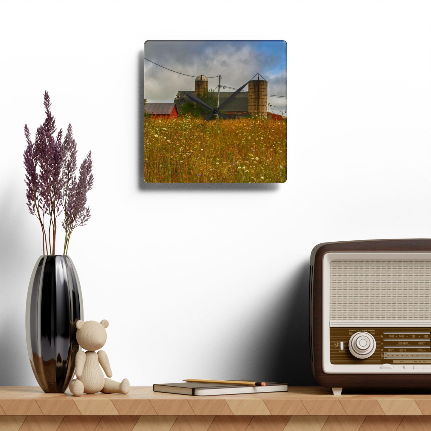 U R There Photography Brown Road Hidden Reds Rustic Farmhouse Acrylic Analog Wall Clock