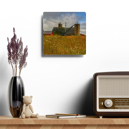 U R There Photography Brown Road Hidden Reds Rustic Farmhouse Acrylic Analog Wall Clock
