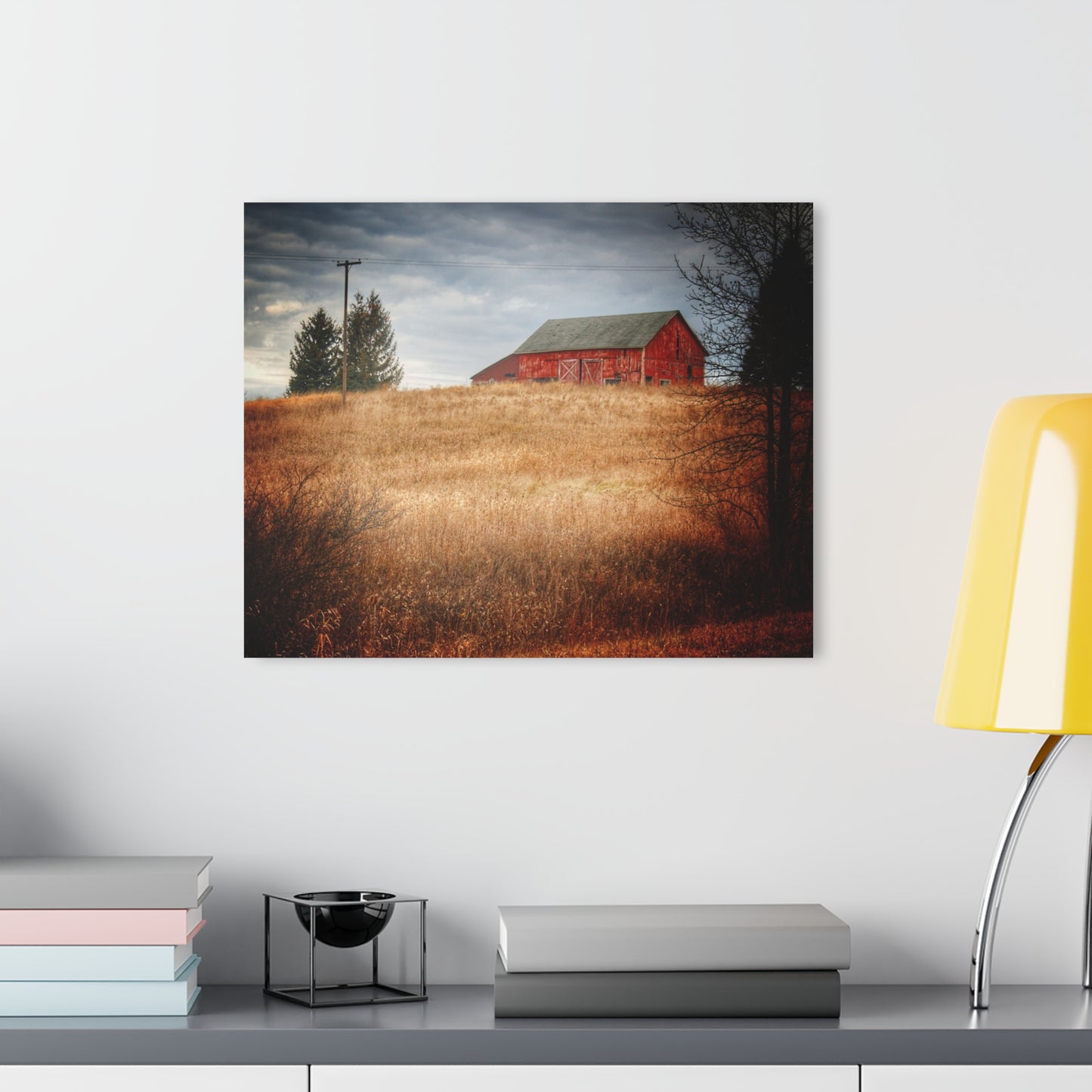 U R There Photography Grey Road Hillside Red II Rustic Farmhouse Acrylic Wall Print
