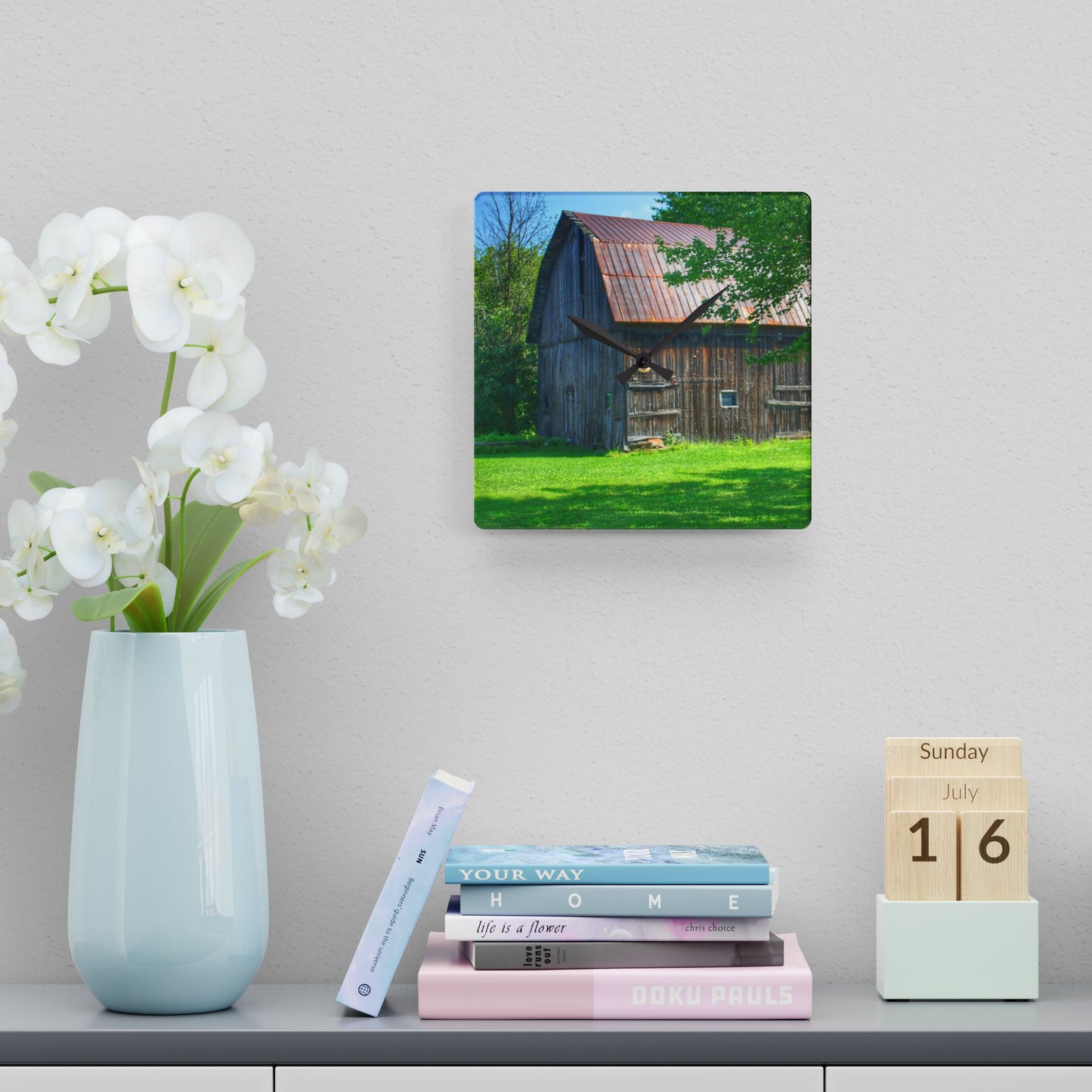 U R There Photography Sergent Road Grey Rustic Farmhouse Acrylic Analog Wall Clock