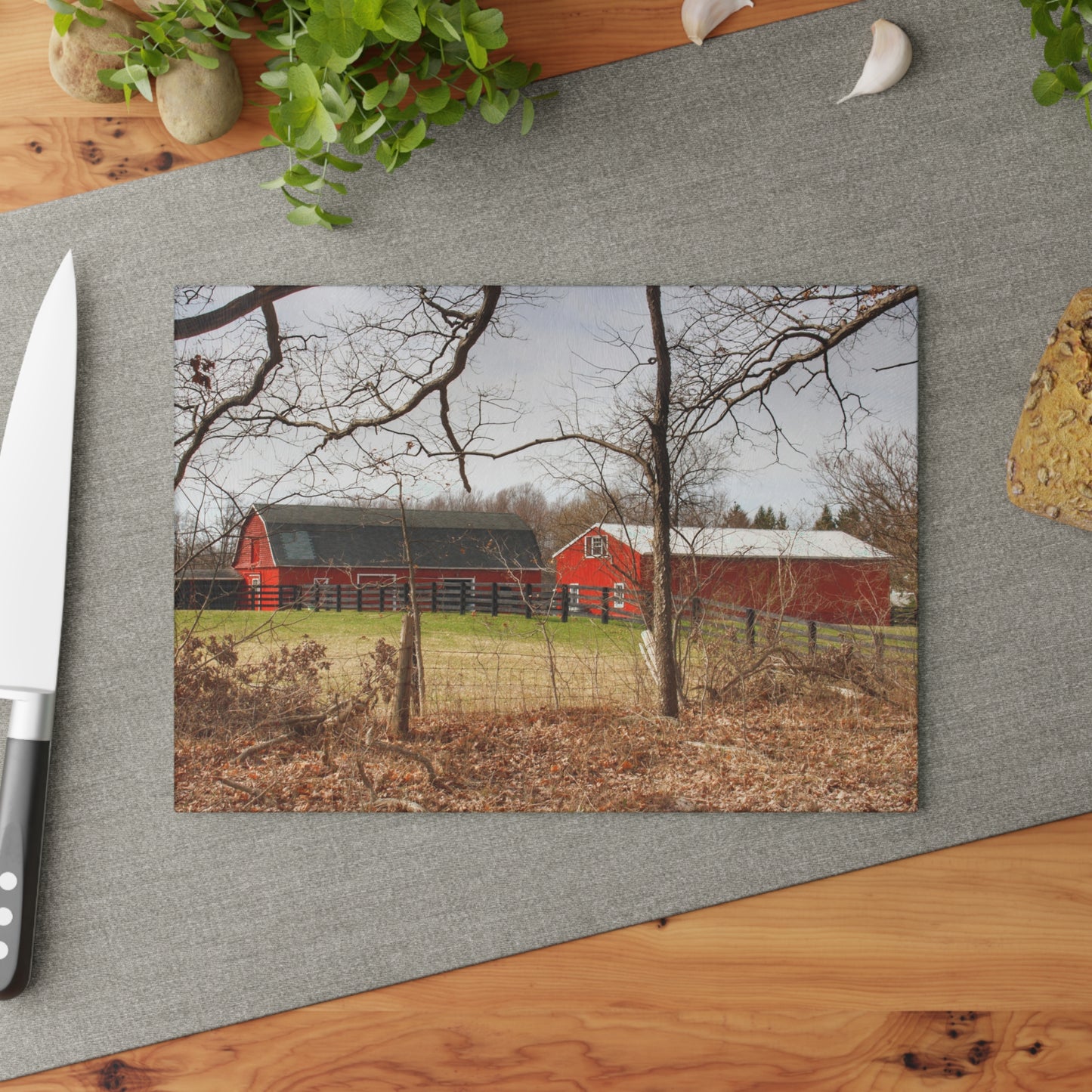 U R There Photography Hidden Hosner Reds Rustic Farmhouse Tempered-Glass Cutting Board
