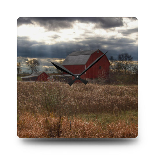 Booth Road Cow Barn II Rustic Farmhouse Acrylic Analog Wall Clock 10.75'' × 10.75'' (Square)