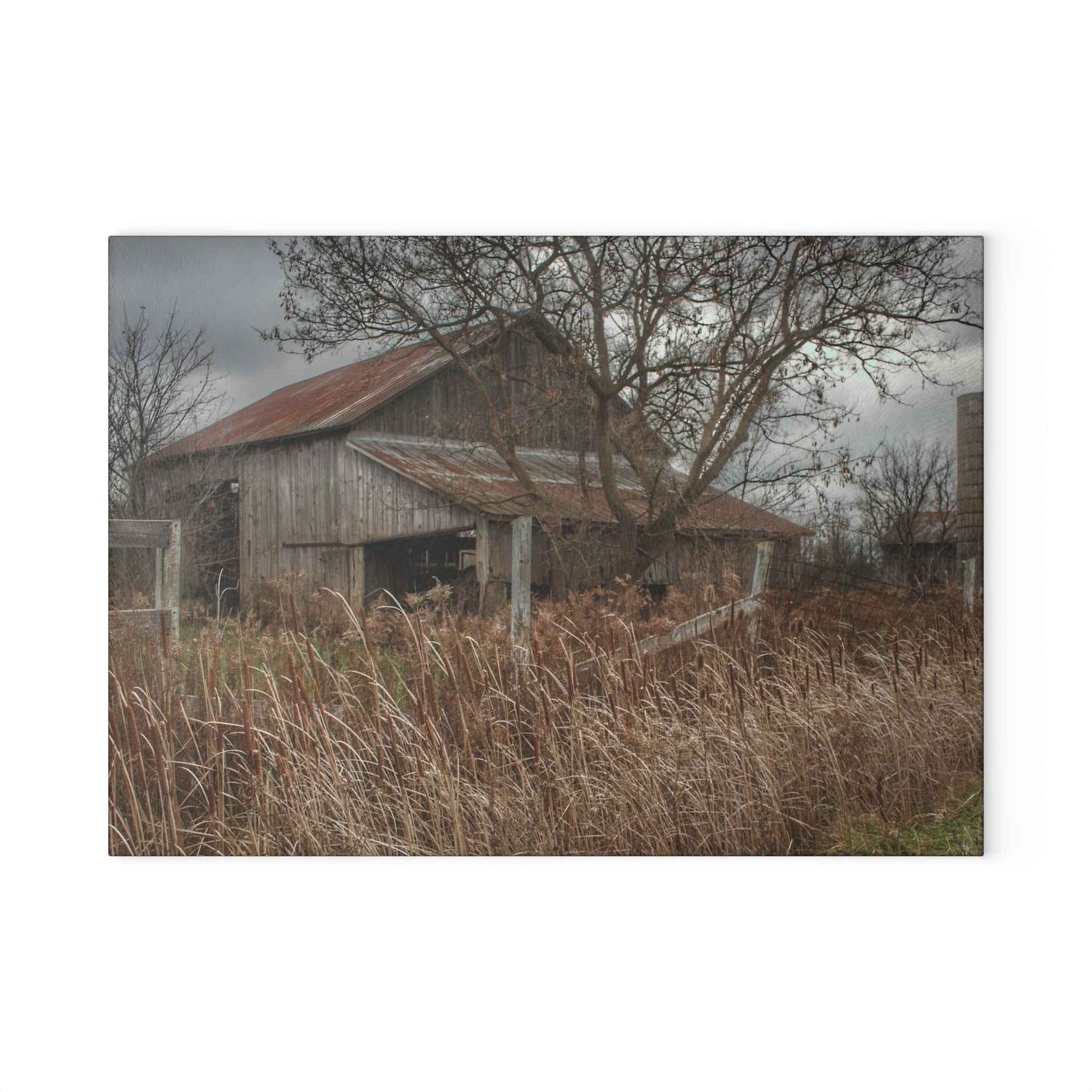 U R There Photography Grey Saltbox Rustic Farmhouse Tempered-Glass Cutting Board