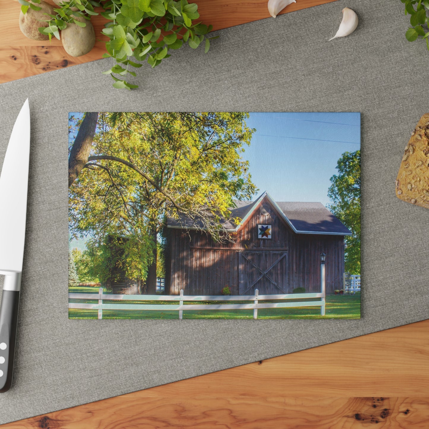 U R There Photography Hunters Creek Quilted I Rustic Farmhouse Tempered-Glass Cutting Board