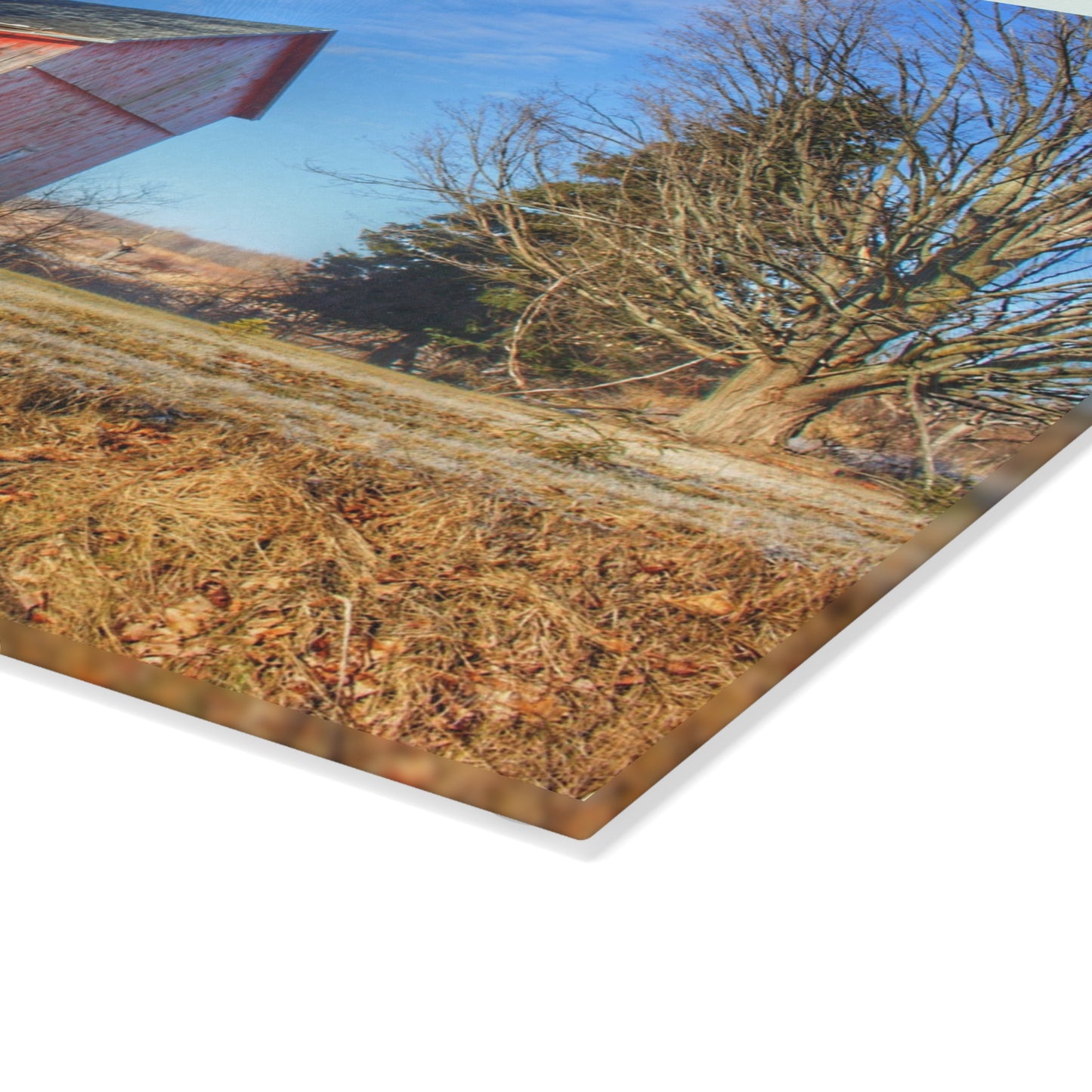U R There Photography M-24 Barn at the Bend II Rustic Farmhouse Tempered-Glass Cutting Board 8"x 11"