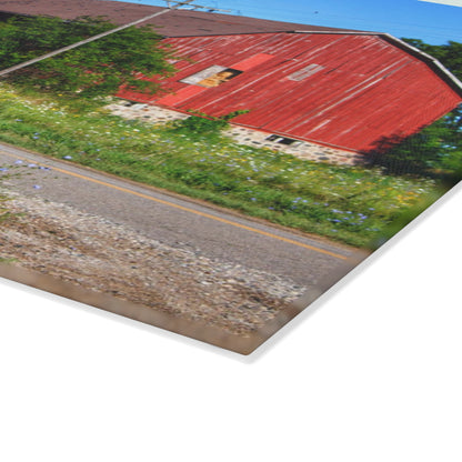 U R There Photography Armstrong Road Red II Rustic Farmhouse Tempered-Glass Cutting Board