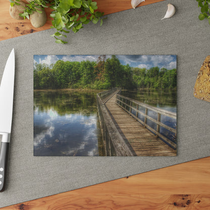 U R There Photography Linear Park Bridge in Lapeer III Rustic Farmhouse Tempered-Glass Cutting Board