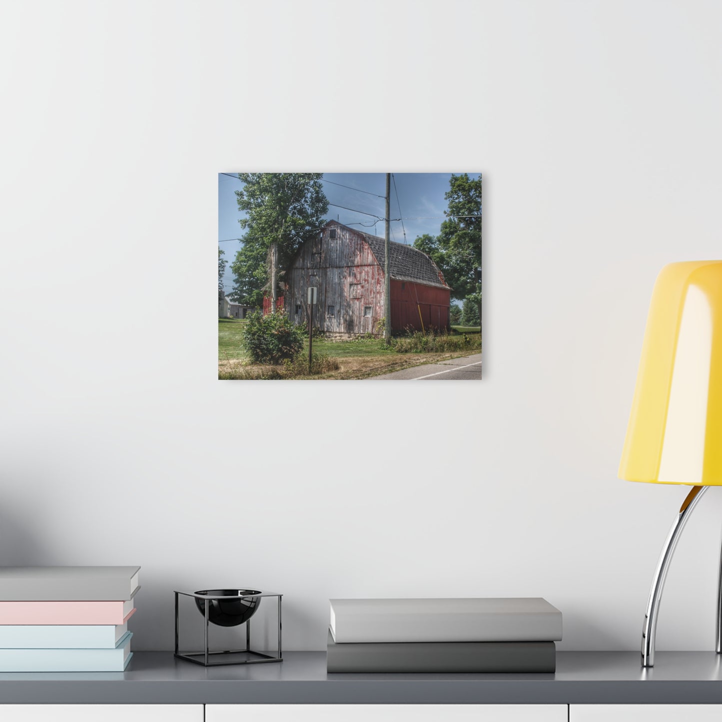 U R There Photography Roods Lake Road Red II Rustic Farmhouse Acrylic Wall Print
