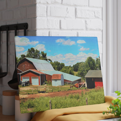 U R There Photography McKeen Lake Road Reds II Rustic Farmhouse Tempered-Glass Cutting Board