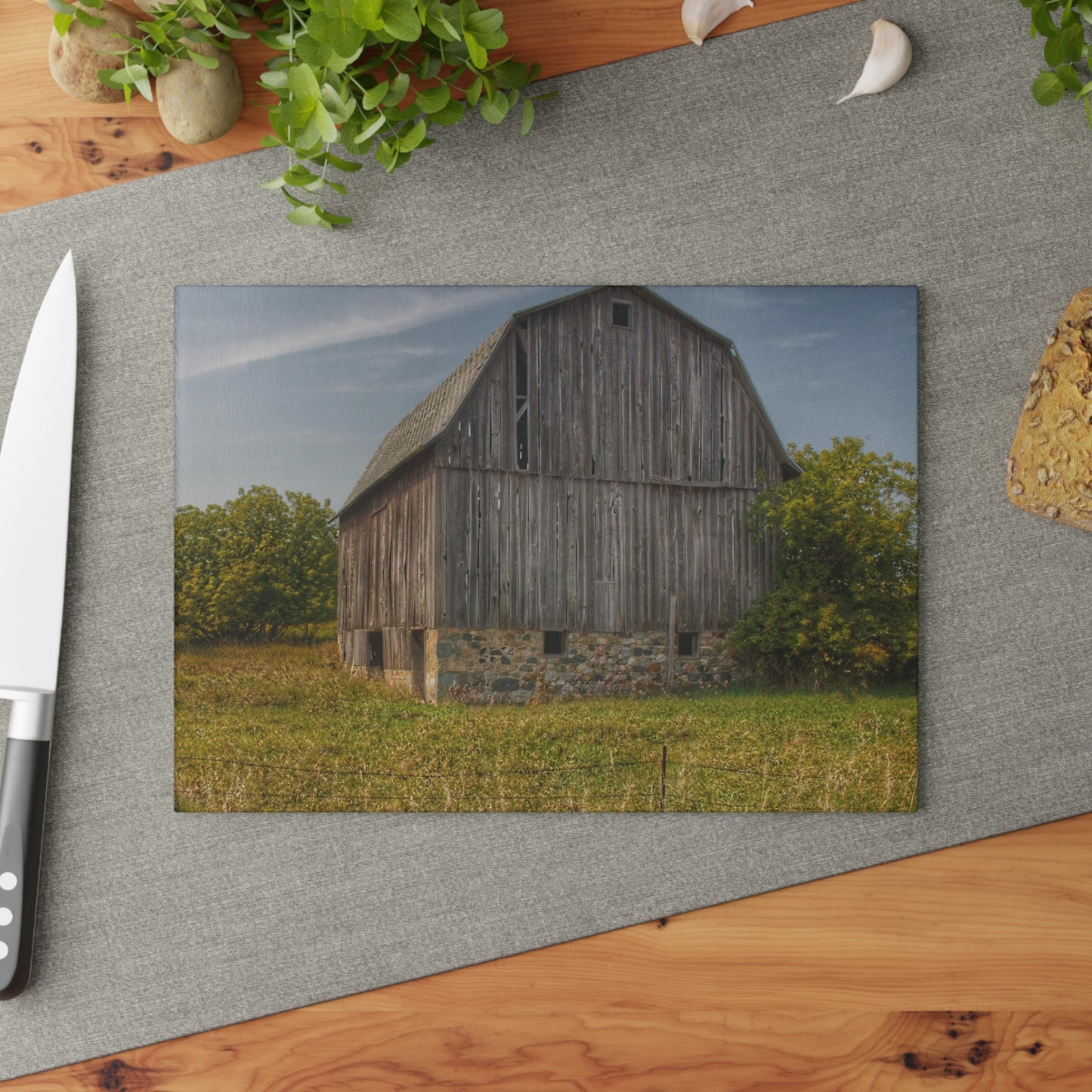 U R There Photography Cat Lake Grey II Rustic Farmhouse Tempered-Glass Cutting Board