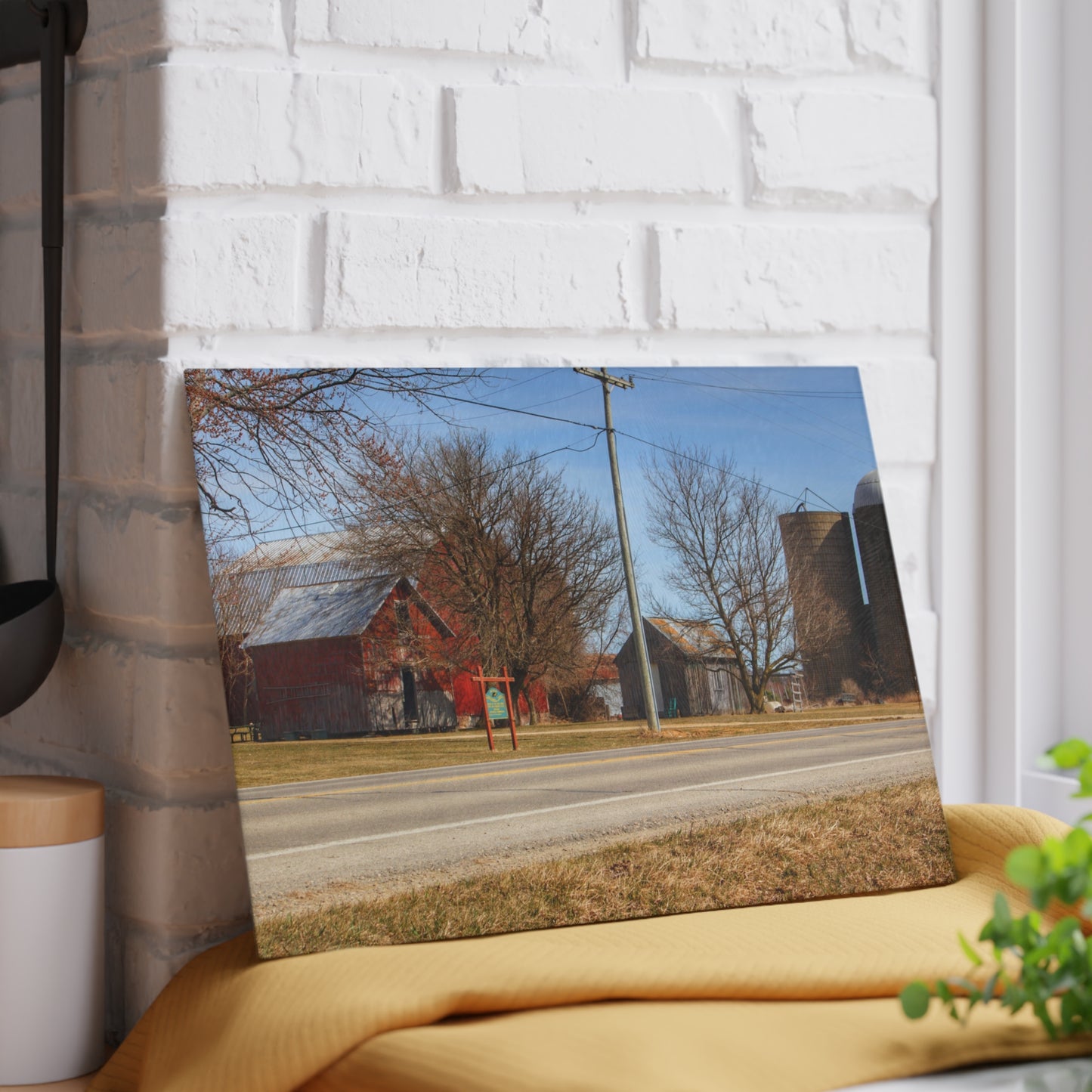 U R There Photography Otter Lake Centennial Reds Rustic Farmhouse Tempered-Glass Cutting Board
