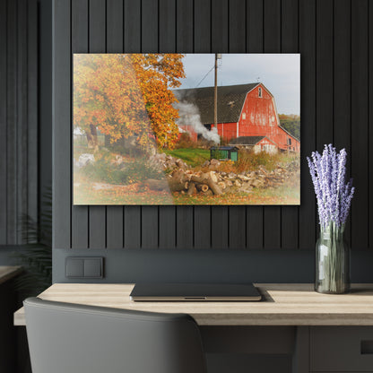U R There Photography Greenwood Road Red in the Fall Rustic Farmhouse Acrylic Wall Print