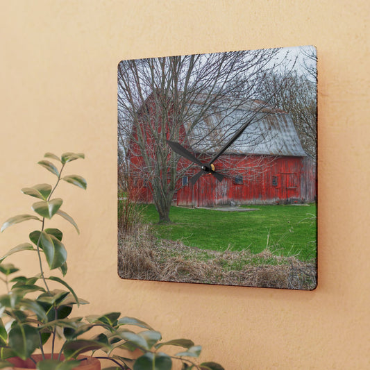 U R There Photography Dodge Road Rusted Red Rustic Farmhouse Acrylic Analog Wall Clock