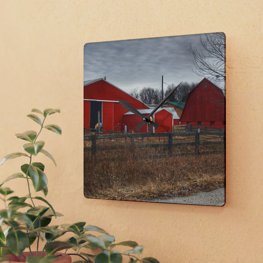 U R There Photography January Reds Rustic Farmhouse Acrylic Analog Wall Clock