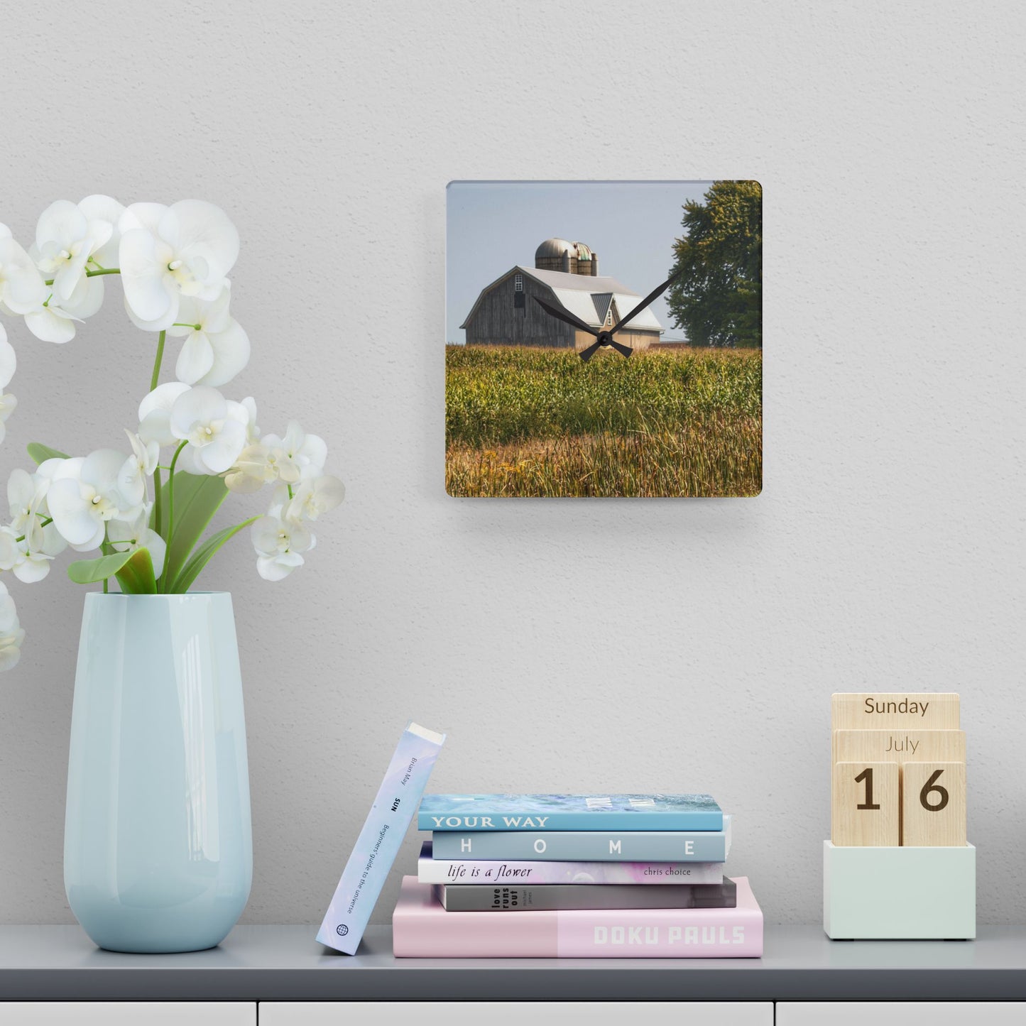 U R There Photography Beyond the September Corn on Swaffer Rustic Farmhouse Acrylic Analog Wall Clock