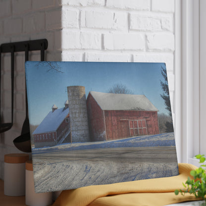 U R There Photography Metamora Red in Winter Rustic Farmhouse Tempered-Glass Cutting Board