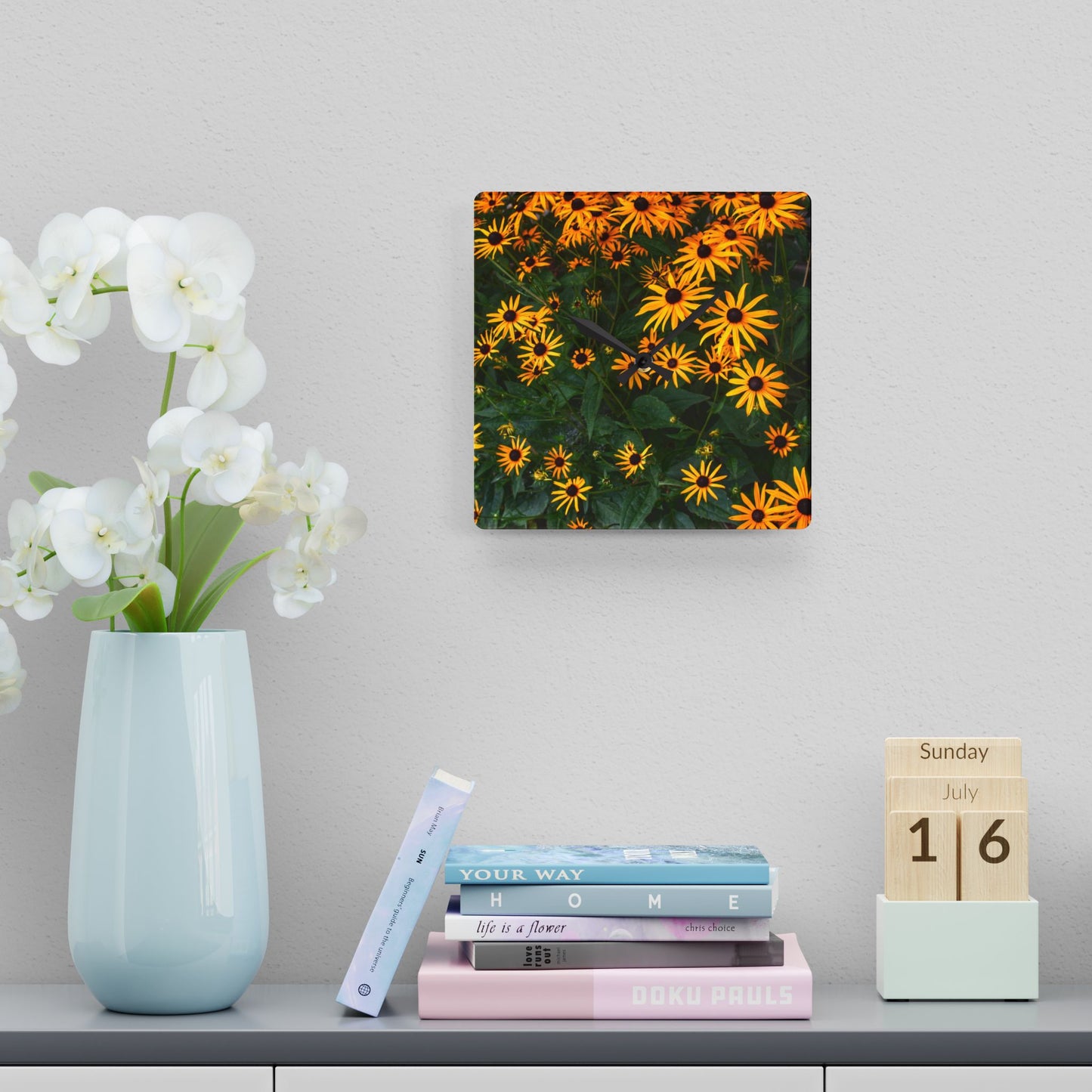 U R There Photography Black-Eyed Susan Rustic Farmhouse Acrylic Analog Wall Clock