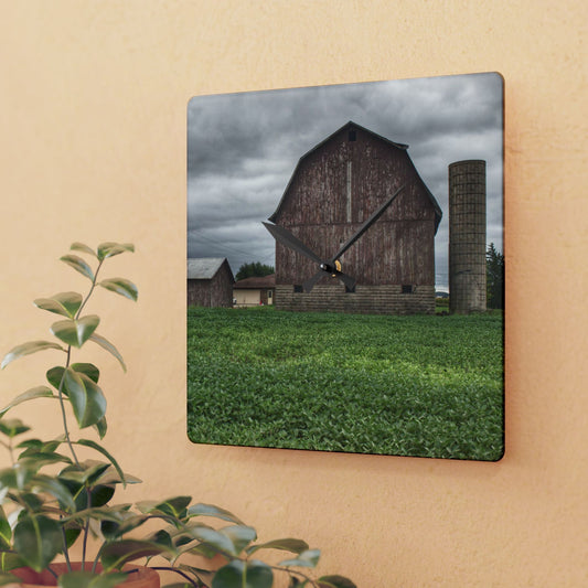 U R There Photography Van Geisen Road Grey Rustic Farmhouse Acrylic Analog Wall Clock