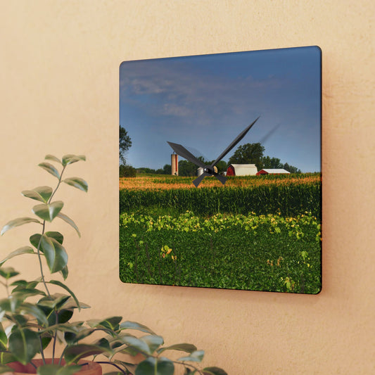 Rustic Farmhouse Wall Clock featuring Across the Field in Clifford