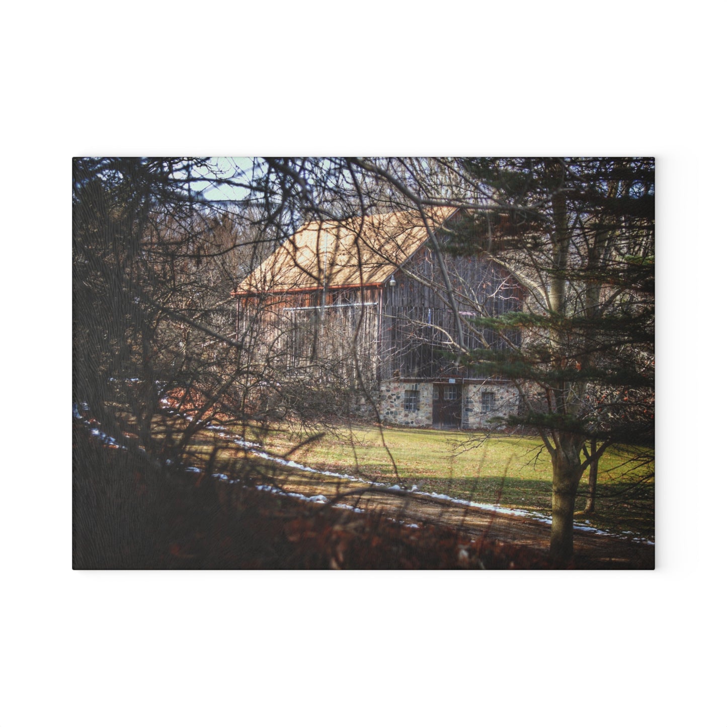 U R There Photography Newark Road Hidden Fieldstone Grey Rustic Farmhouse Tempered-Glass Cutting Board