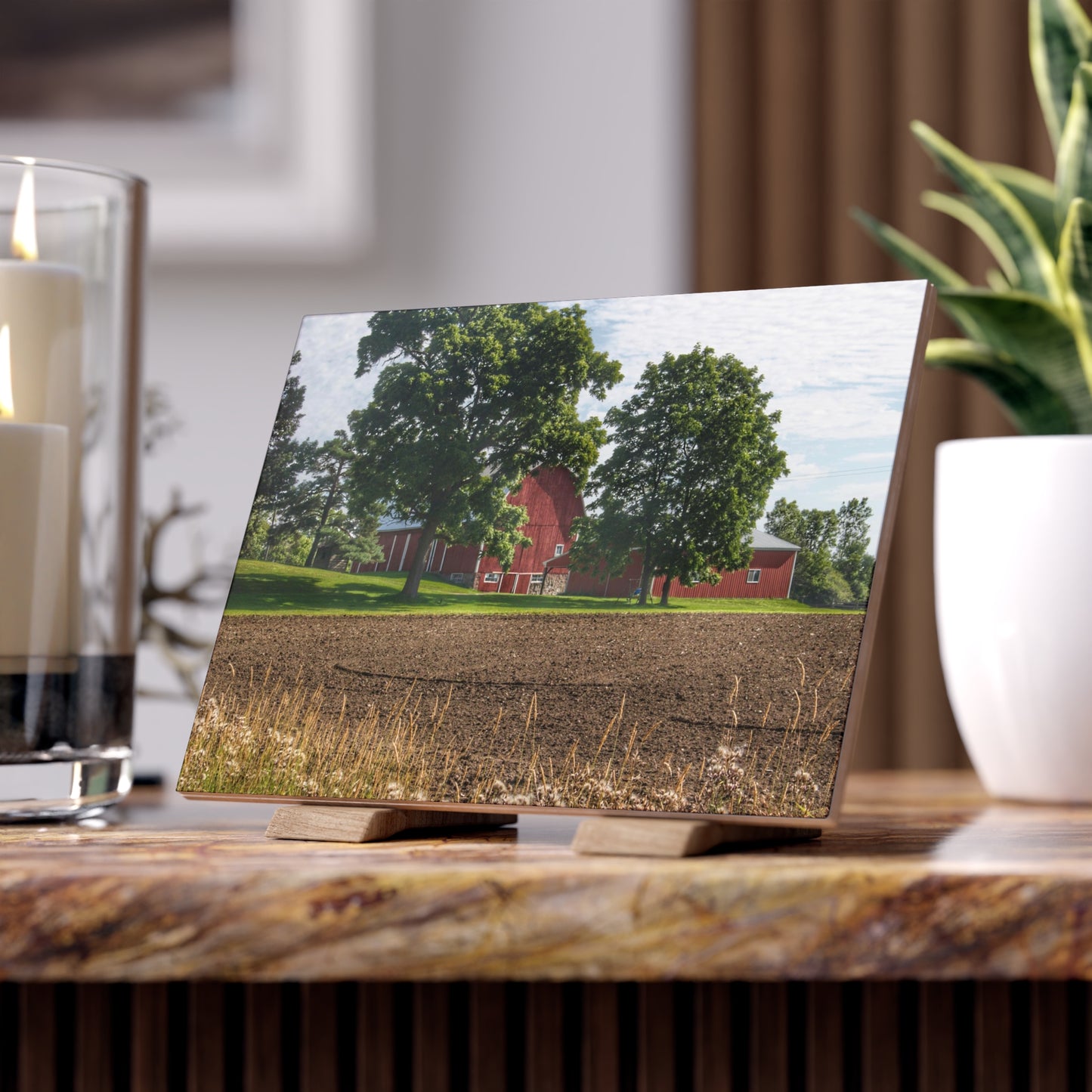 U R There Photography Catlin Road Red II Rustic Farmhouse Decorative Ceramic Tile