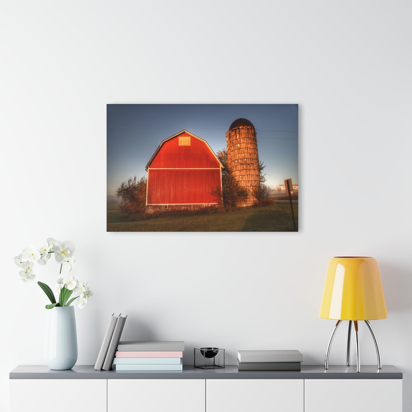 U R There Photography Klam Road Red Meets Foggy Sunrise I Rustic Farmhouse Acrylic Wall Print