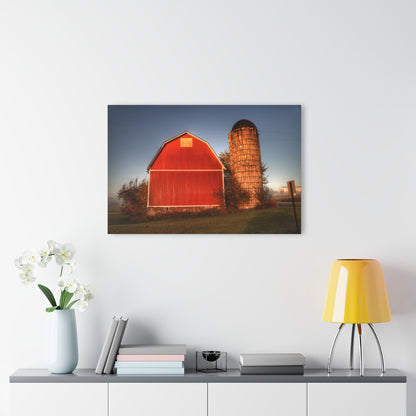 U R There Photography Klam Road Red Meets Foggy Sunrise I Rustic Farmhouse Acrylic Wall Print