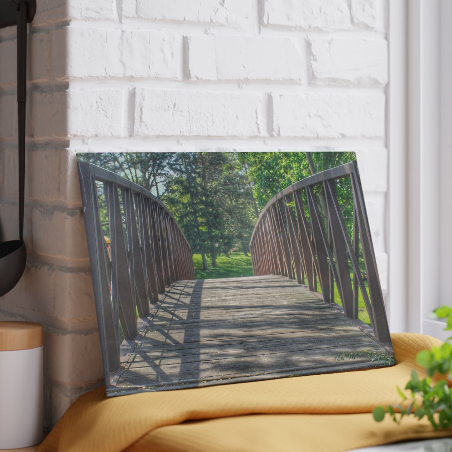 U R There Photography Cramton Park Kiwanis Bridge Rustic Farmhouse Tempered-Glass Cutting Board